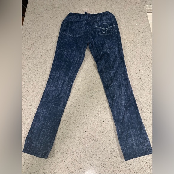 Jaanuu Scrub Set Denim Print Peplum Top Zippers Gold Details XS - Picture 6 of 16